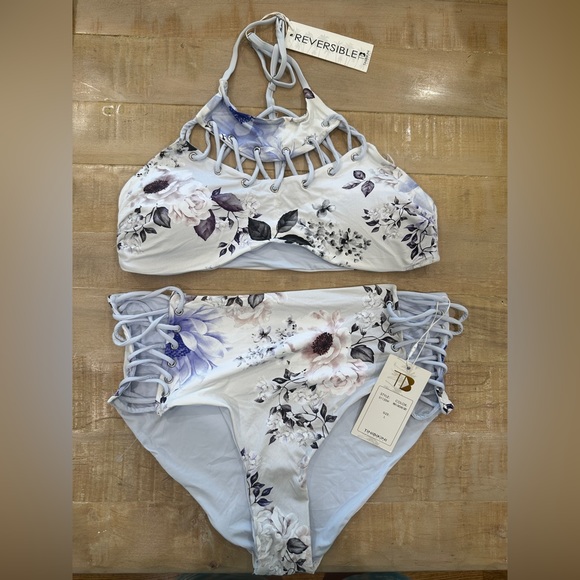TINIBIKINI Reversible string halter bikini NWT L swim top and bottom - Picture 3 of 9